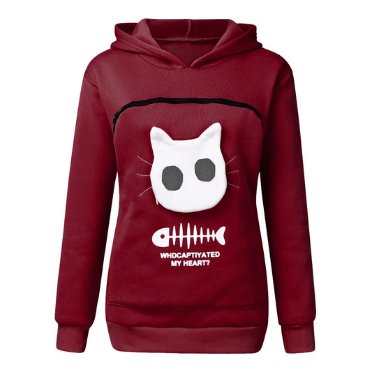 S-3XL Cat Lovers Hooded Sweatshirt Kangaroo Dog Pet Paw Dropshipping Pullovers Cuddle Pouch Fish Pocket Hoodie