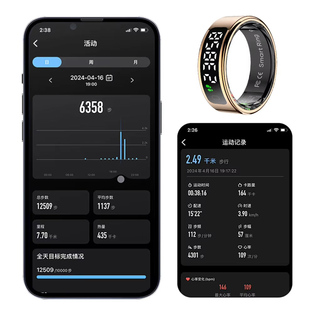 R11 Smart Ring with Display Screen and Touch Health Manager Wireless Charging Fitness Ring 5 ATM Waterproof for Android & Ios